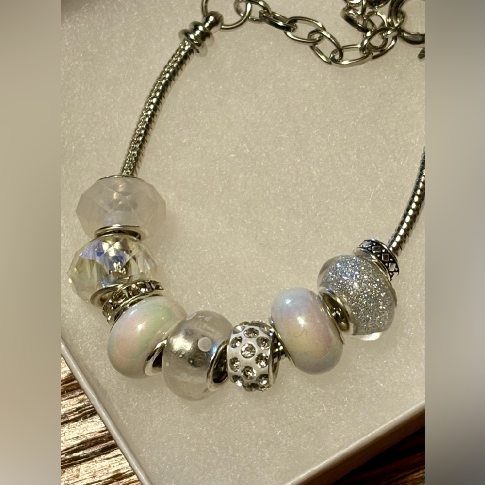 Elegant White and Silver Charm Bracelet